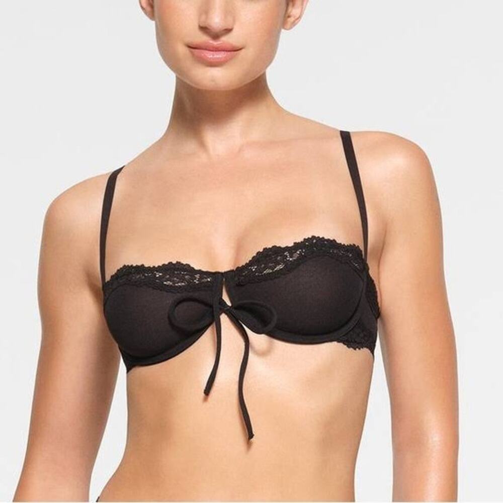 NWOT Skims Black Summer Mesh Lace Balconette Front Tie Underwire Bra Size 42DD